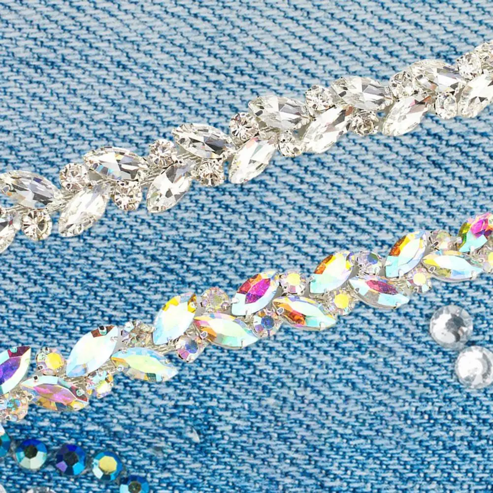 1 Yard Rhinestone Trim Shining Glass Craft Row Glitter Stone Charms DIY Making AB/ Faux Crystal Chain Shoes Clothing Accessories