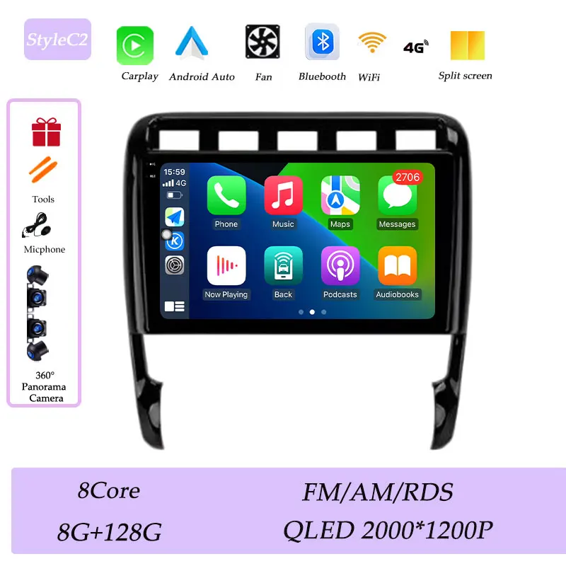 CarPlay voor Porsche Cayenne I 1 9PA 2002-2010 Autoradio Multimedia Speler GPS Navigatie Bluetooth 4G DSP Stereo QLED Scherm - afbeelding 1