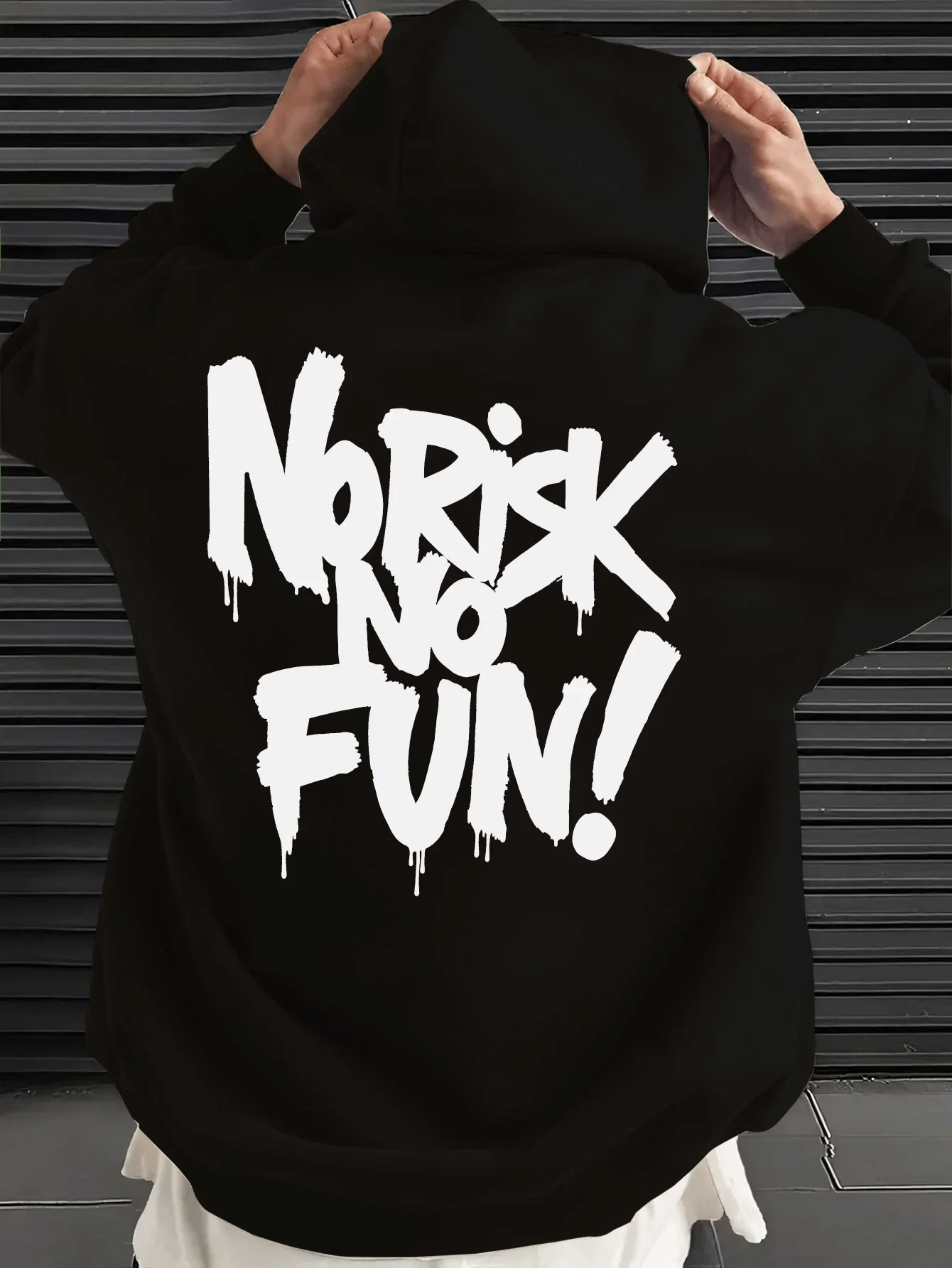 Men's Edgy Graffiti Hoodie Sweatshirt No Risk No Fun Drip Font Slogan Graphic Print Oversized Streetwear Casual Pullover - view 2