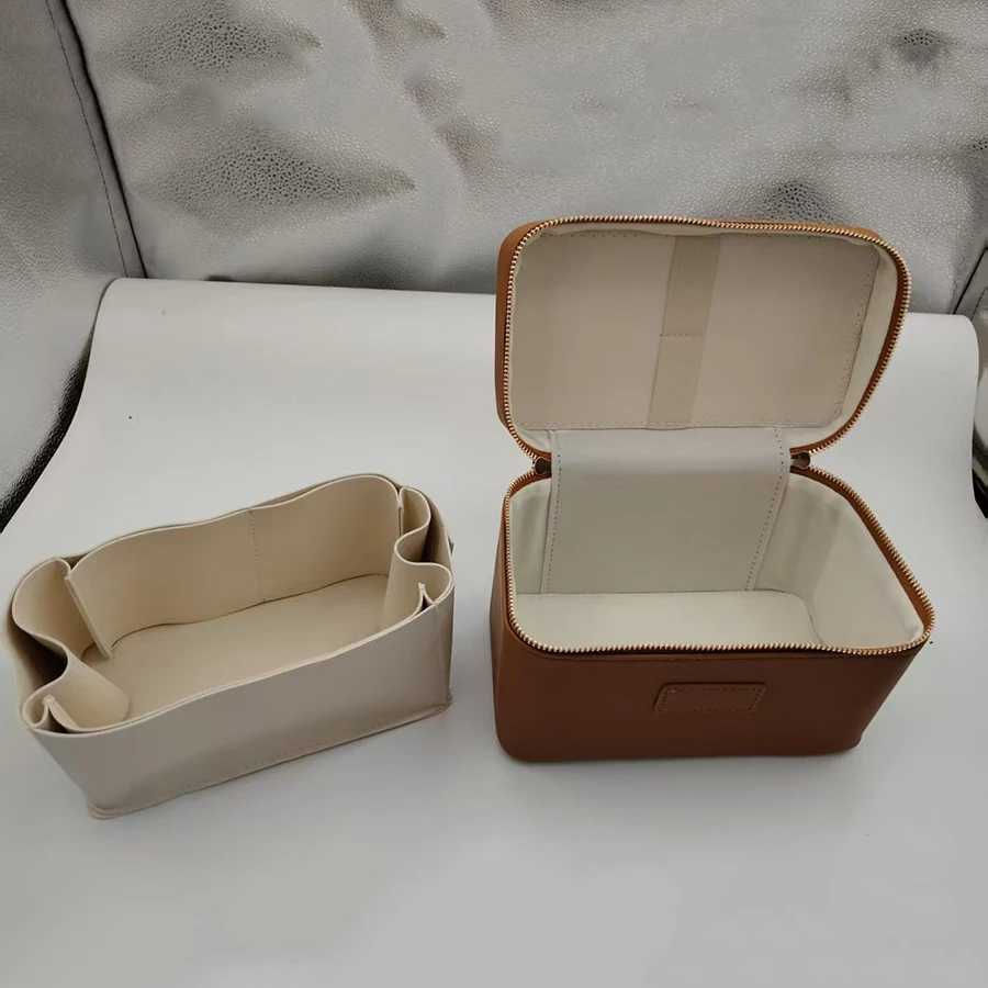 PU-Handtaschen-Make-up-Etui mit großer Kapazität, doppeltem Reißverschluss, abnehmbaren Trennwänden, tragbarer Reise-Kosmetik-Organizer. – Detail 5