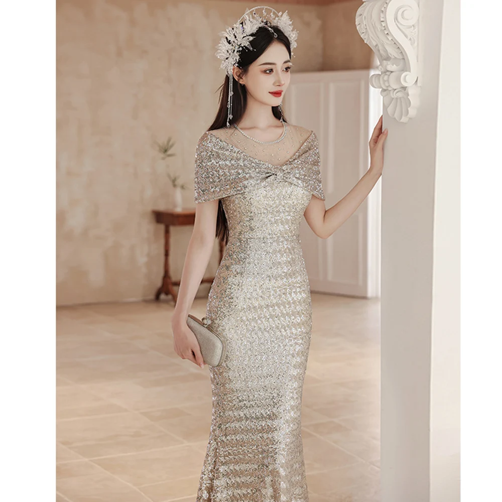 

Легкое роскошное женское вечернее платье, новинка 2025 года, элегантное облегающее коктейльное платье с блестками и воротником из бисера, женское платье с рыбьим хвостом