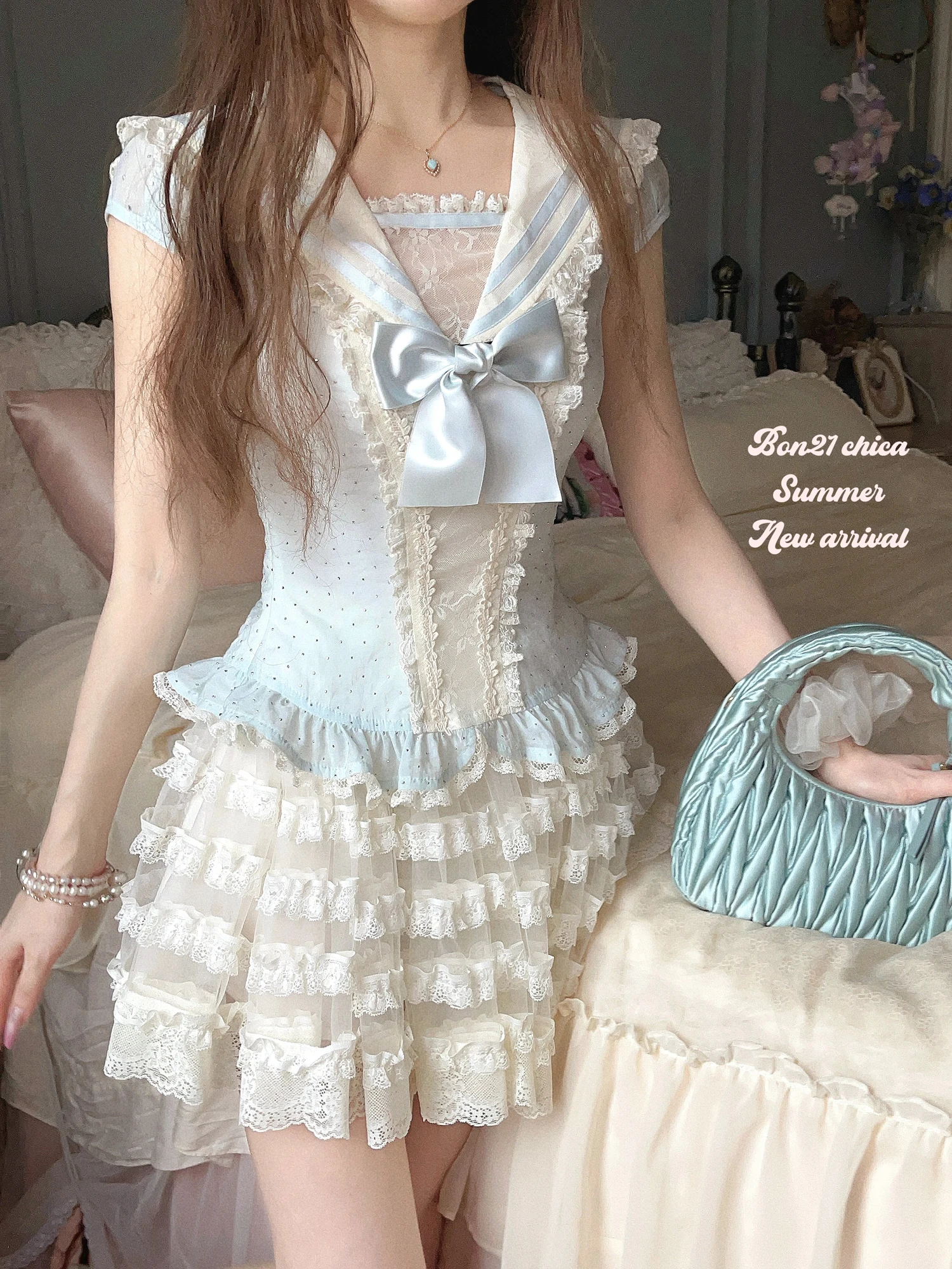 

Bobon2 Limo Sweet Sle с низкой талией iny Diamond Navy Wind шифон irt T2409 Женская повседневная одежда ort Sve Color