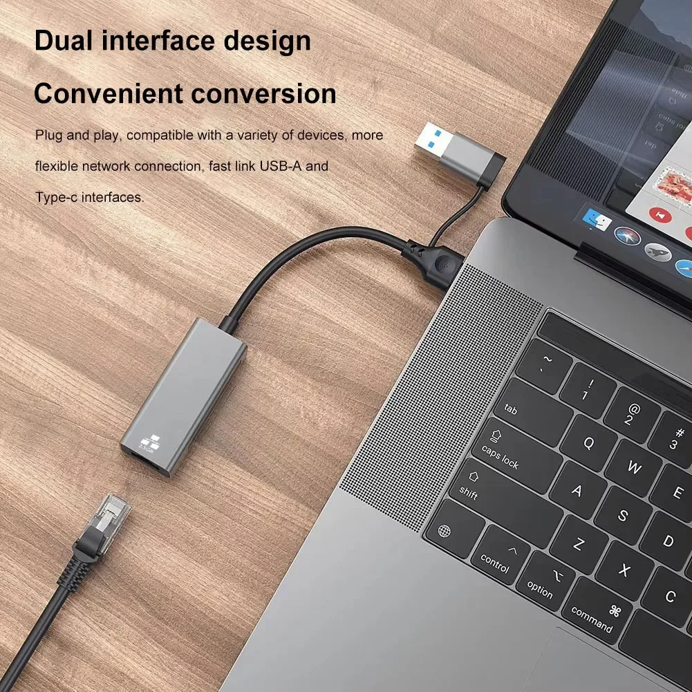 Adaptor Ethernet 2-In-1 2500Mbps USB 3.0 Tipe-c Ke RJ45 Adaptor Kartu Jaringan Berkabel 2.5G Adaptor Ethernet Kecepatan Tinggi untuk Laptop