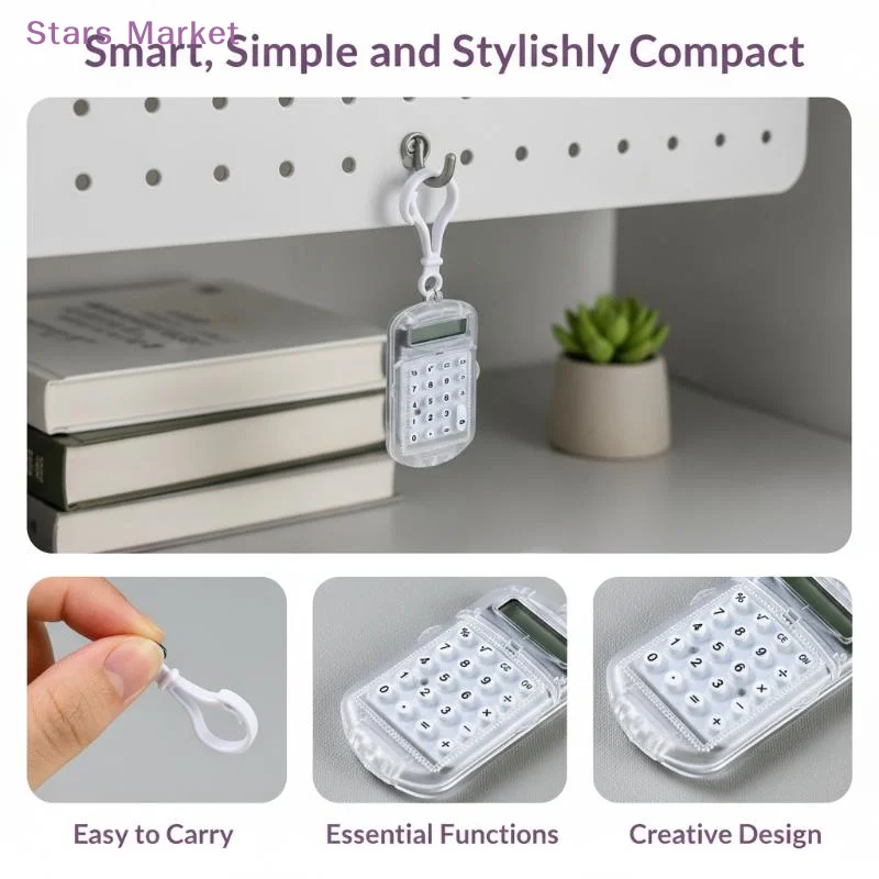 New Mini Transparent Flip Cover Calculator Convenient Portable Calculator For Primary School Students Exam Keychain 1PC