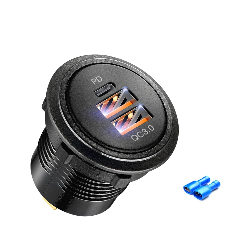 12-24V Cigarette Lighter Socket Splitter 3 in1 QC 3.0 Dual USB Charger Socket Panel LED Voltmeter for Car Boat Truck
