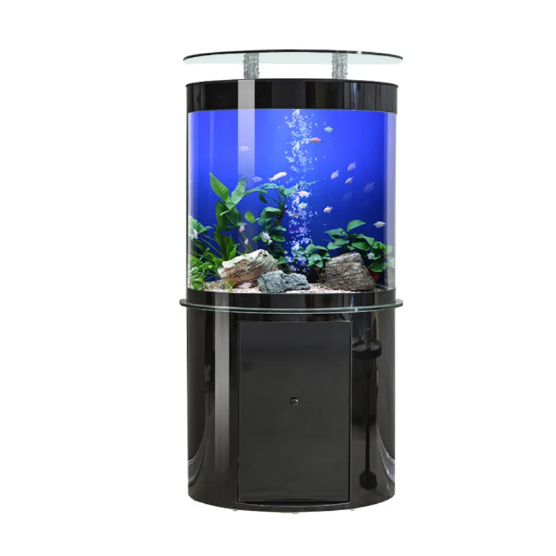 

Аквариум от пола до пола для гостиной, полукруглый большой стеклянный экологический аквариум, колонный аквариум для золотых рыбок