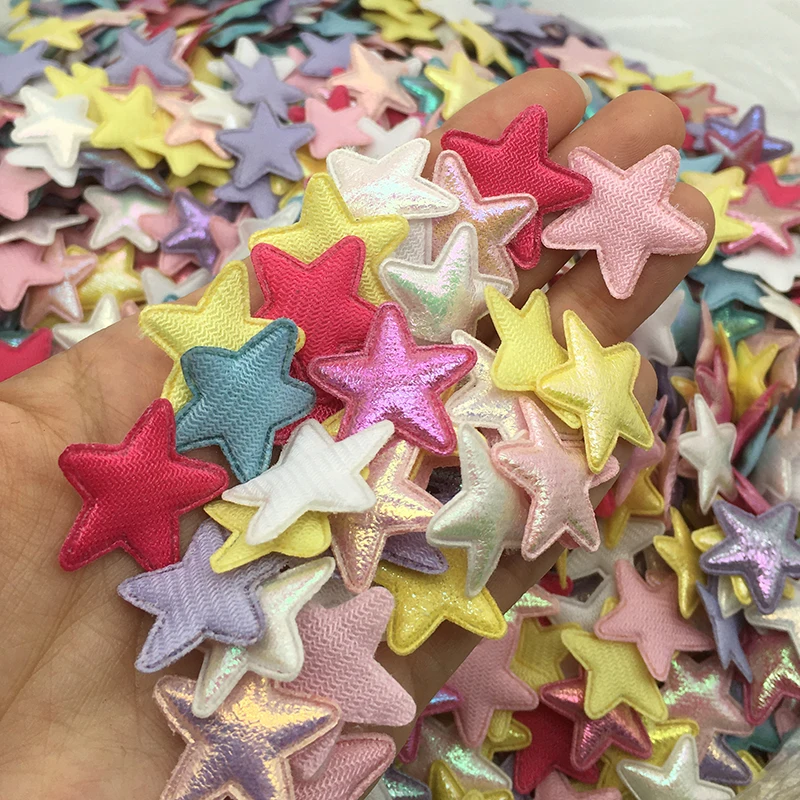 100 Stuks 25mm Laser Gewatteerde Glitter Doek Sterren Applicaties voor DIY Kleding Naaien Patches Handgemaakte Hoofddeksels Haar Clips accessoires