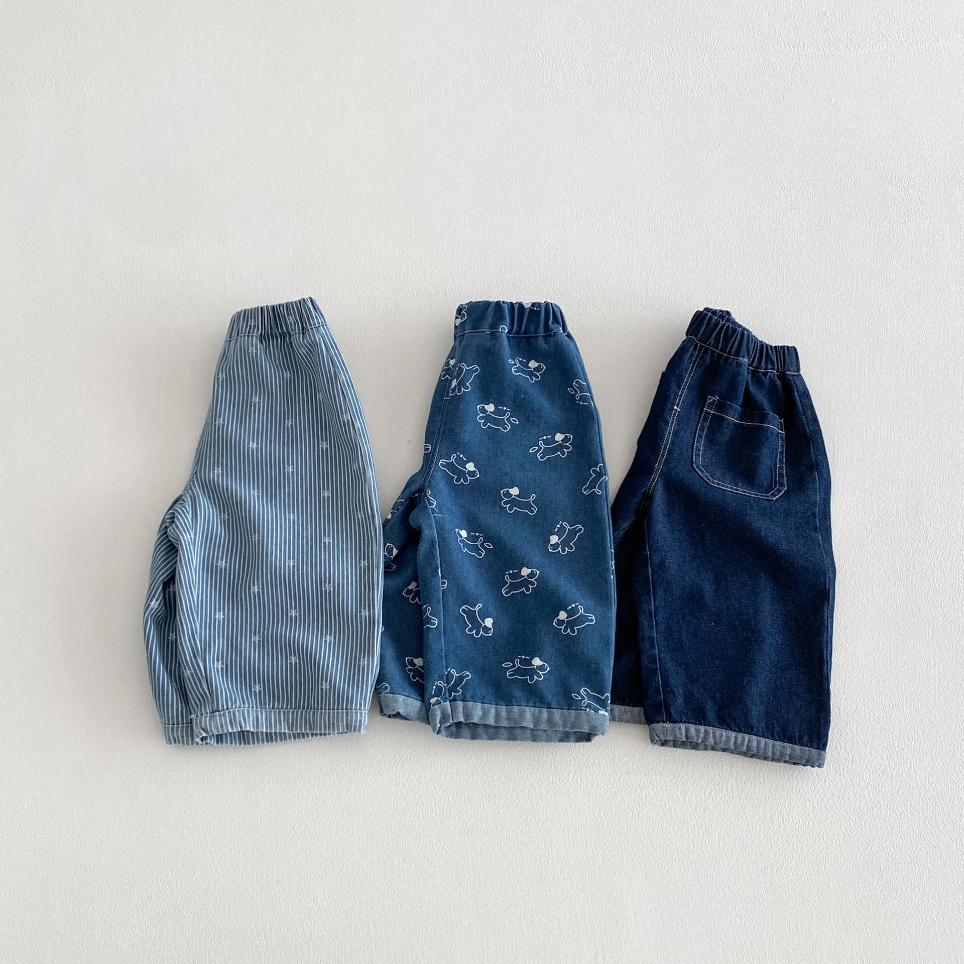 2026 Spring Kids Jean Star Pants Korean Style Boys Girls Denim Pants Full of Puppy Print Casual Toddler Boys Straight Trouseres
