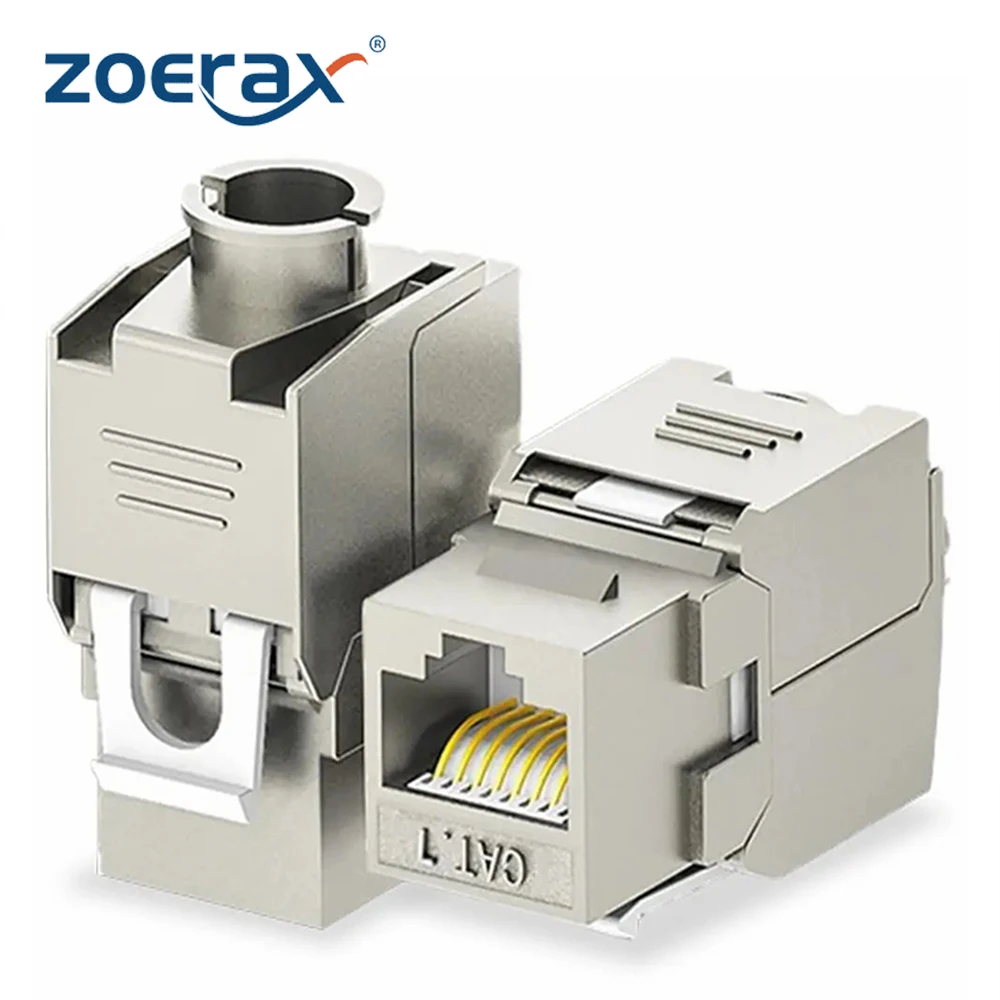 ZOERAX 2PCS Cat6a Cat7 Keystone Jack Cat7 RJ45 STP Tool-Less Type Zinc Alloy Module Jacks Adapter Coupler for 22 to 26 AWG
