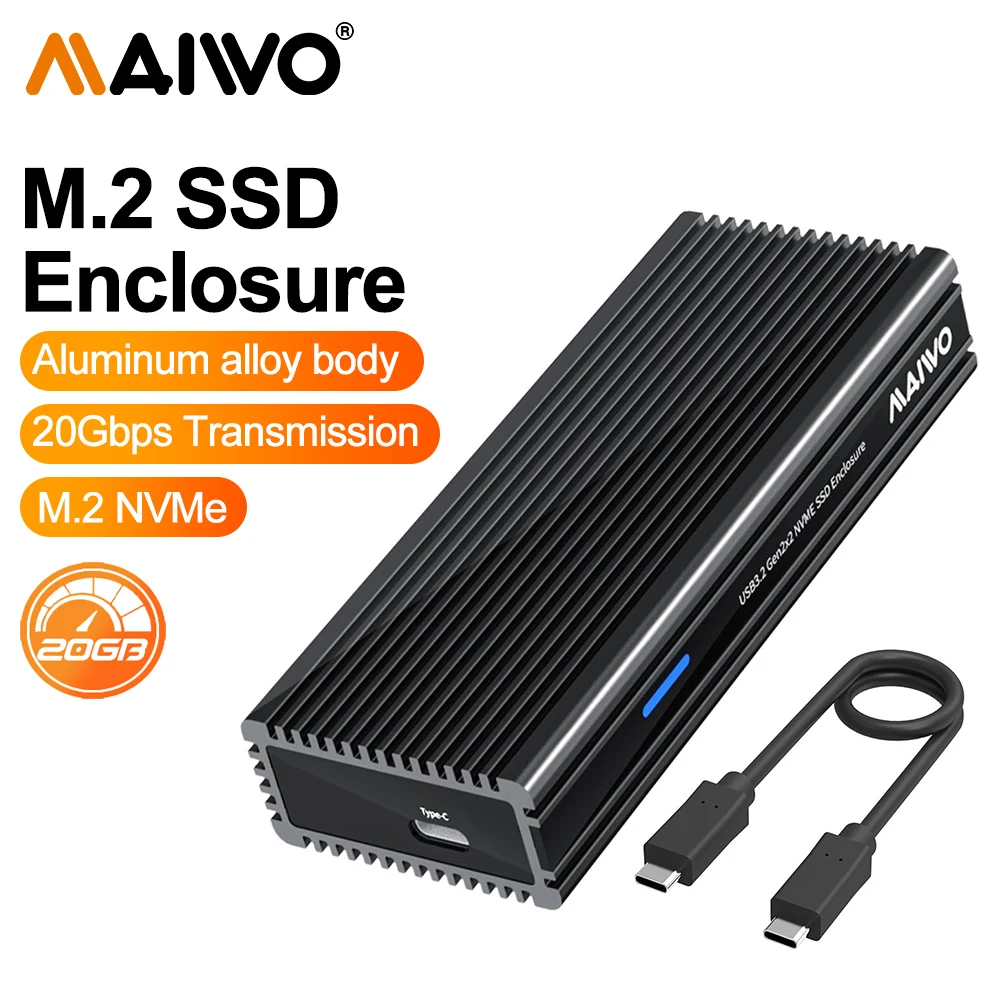 MAIWO 20Gbps NVMe M.2 Enclosure USB 3.2 GEN2 Support UASP Trim Aluminum Alloy Case Type-C to PCIe NVMe SSD Adapter Reader Case