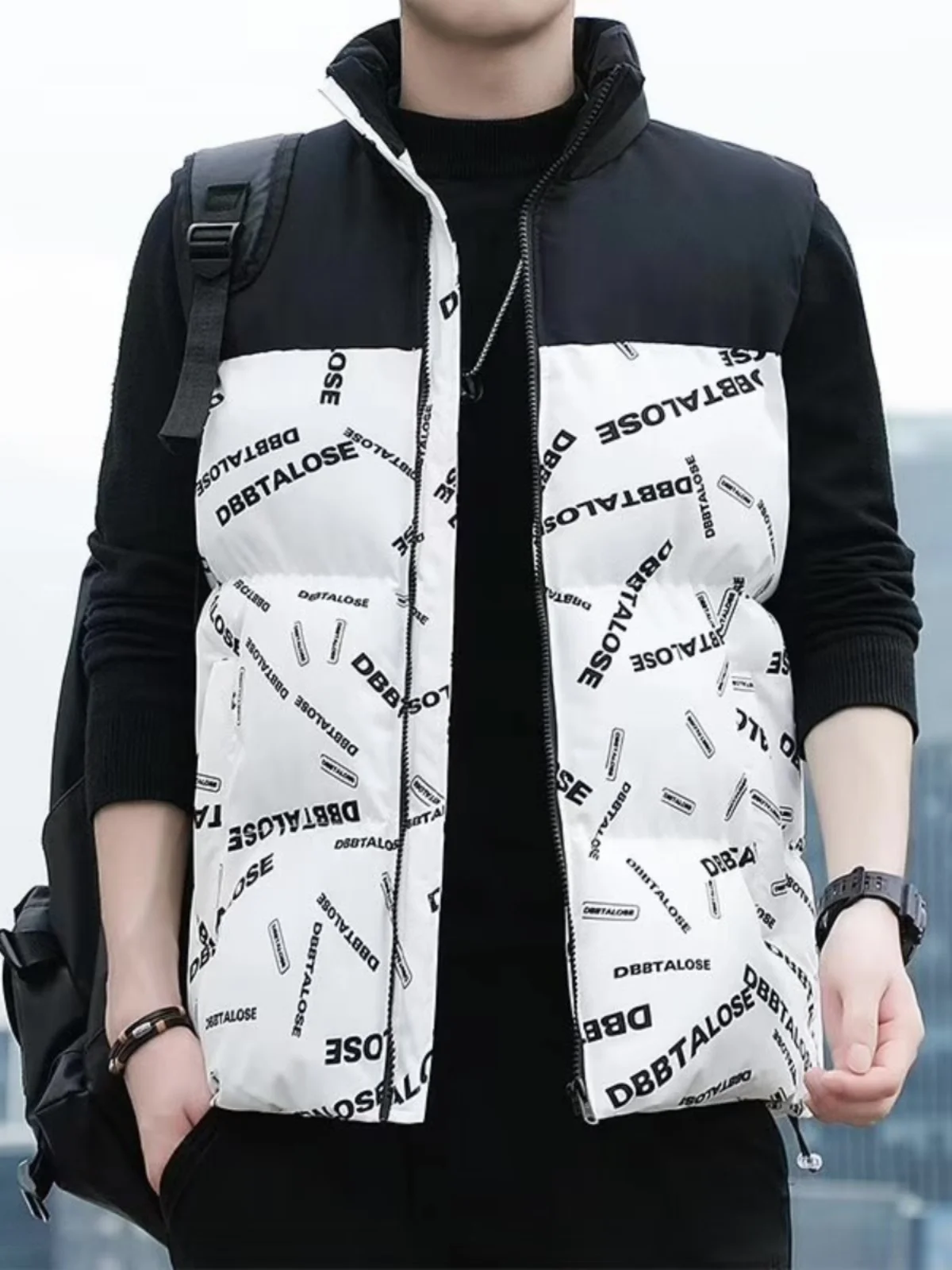 Thickened Fleece Men's down Cotton Vest Autumn Winter Warm Slim Fit Sleeveless Inner Fleece Wear-resistant Youth Style