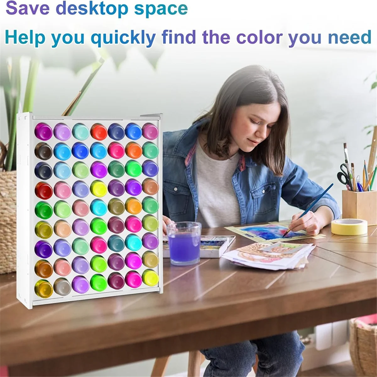 

AT13 Paint Organizer, 63 Holes Acrylic Paint Organizer Craft Paint Storage Crafts Paint Holder Vertical Paint Rack Stand