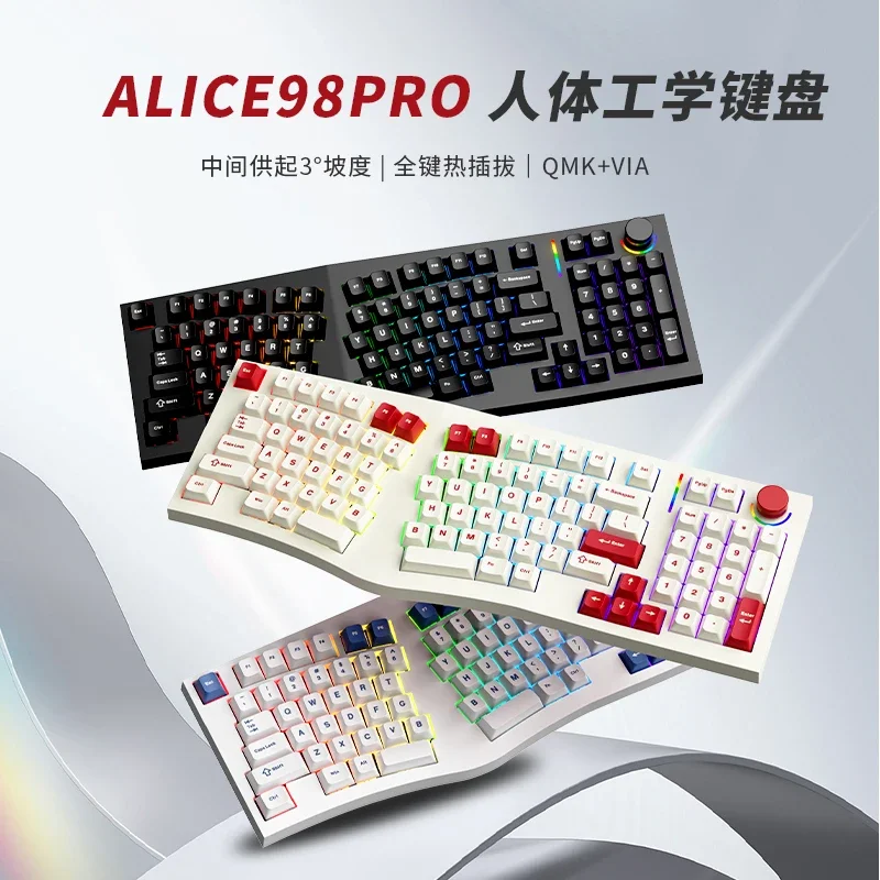 FEKER Alice98Pro Mechanical Keyboard Tri Mode RGB Hot Swap Gasket Customized Ergonomics Gaming Keyboards PC Accessories Gift