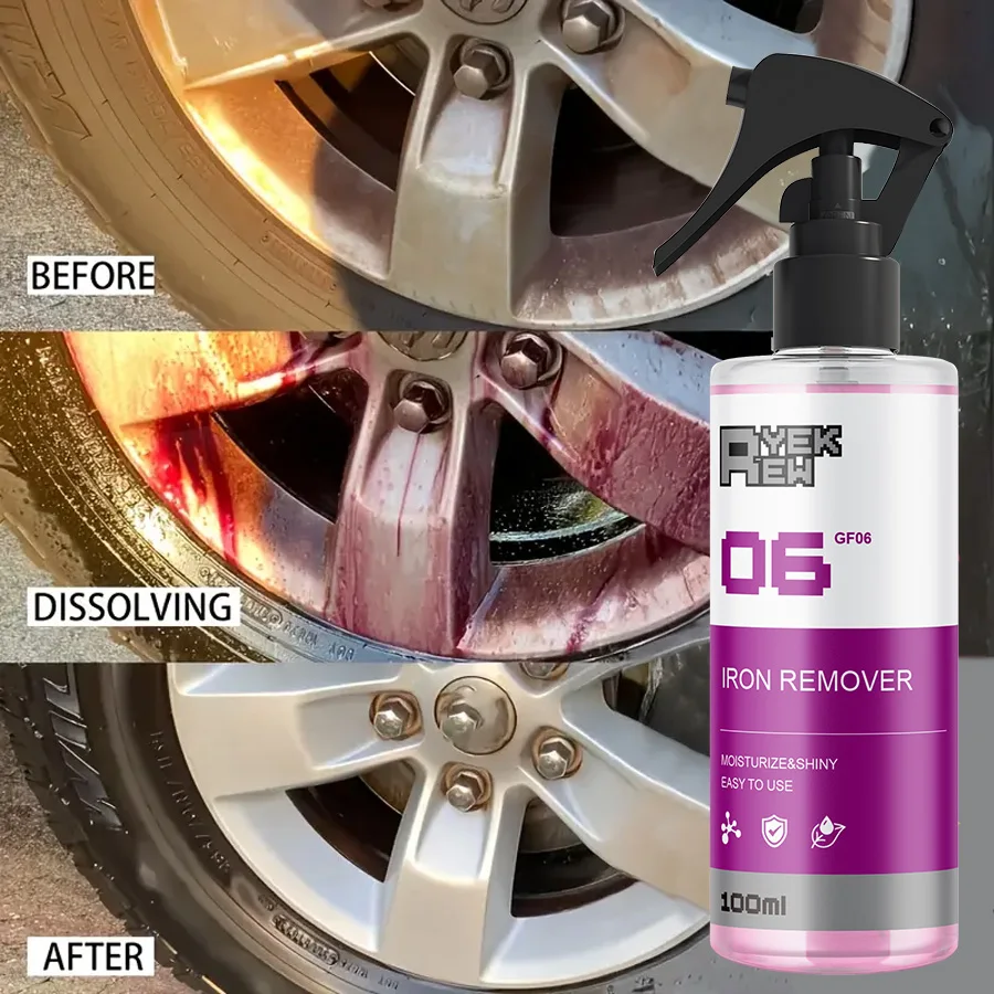 Car Rust Remover Spray - Iron Fallout Cleaner Turns Purple, Brake Dust & Rail Dust Remover for Car Paint and Wheels, Acid-Free W