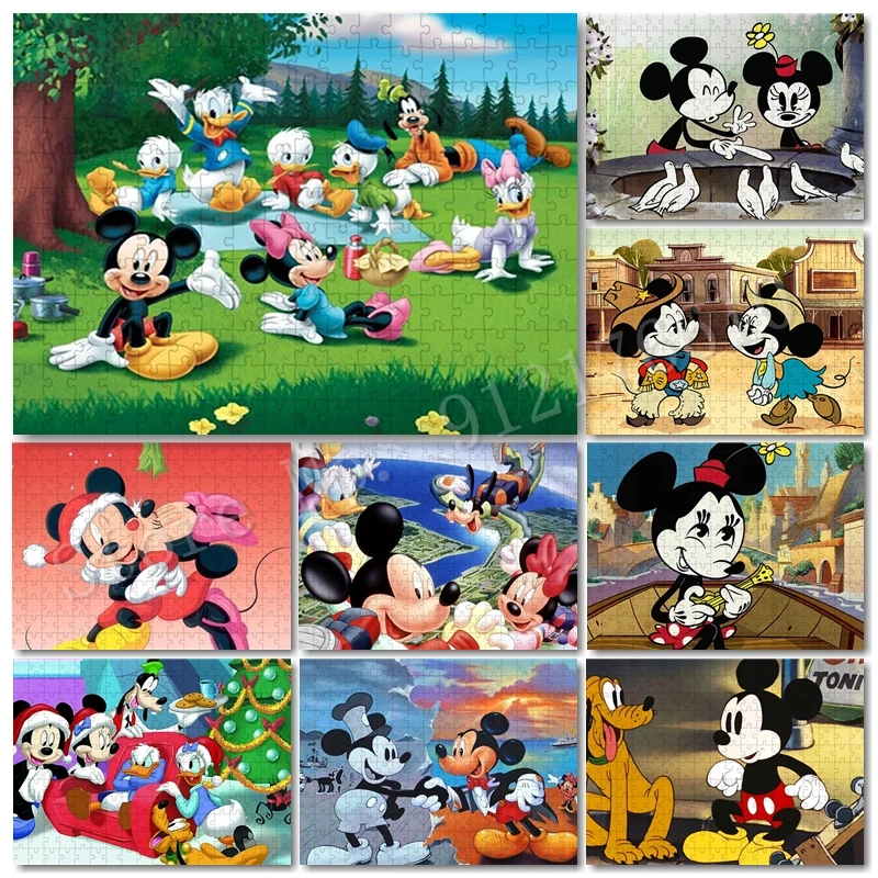 Summer Disneyland Outing Jigsaw Puzzle Cartoon Disney Mickey Mouse Minnie Garden 300/500/1000 Piece Puzzles Kids Home Decor Gift