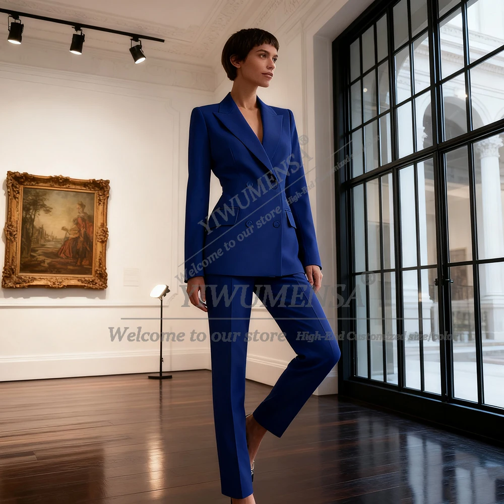 Klassiek paars effen pak dames 2-delige sets dubbele rij jas broek aangepaste dame zakelijke kleding vrouwelijke feestblazers