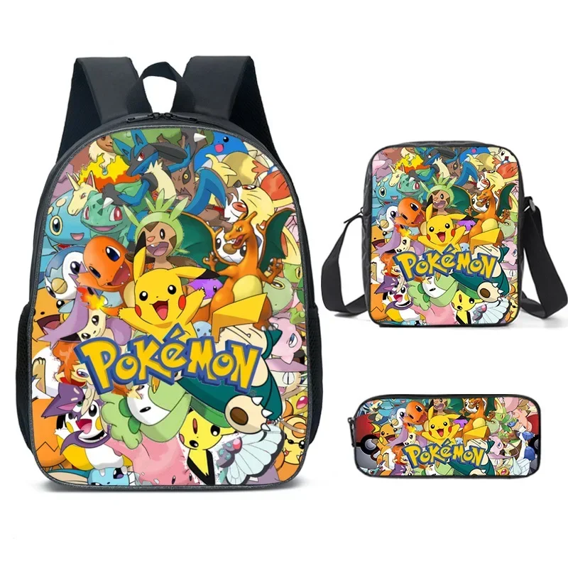 3PC-Set Pokémon SchoolBag Pikachu Backpack Polyester Comfortable Burden-reducing Student Children\'s Backpack School Bag Mochila