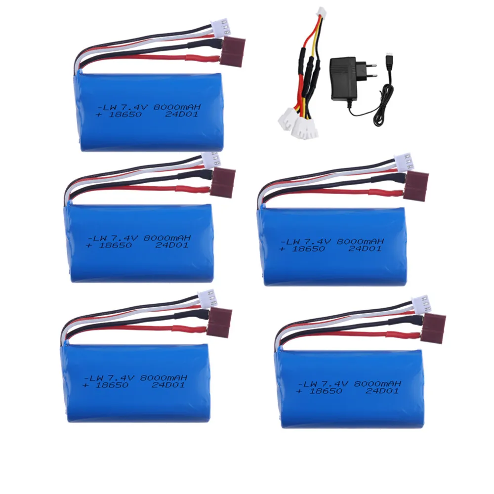Upgrade 7,4 V 18650 8000 MAH Batterie für Wltoys 10428/12428/12423/Q46 RC Auto Ersatzteile mit ladegerät 7,4 V T stecker für Power auto