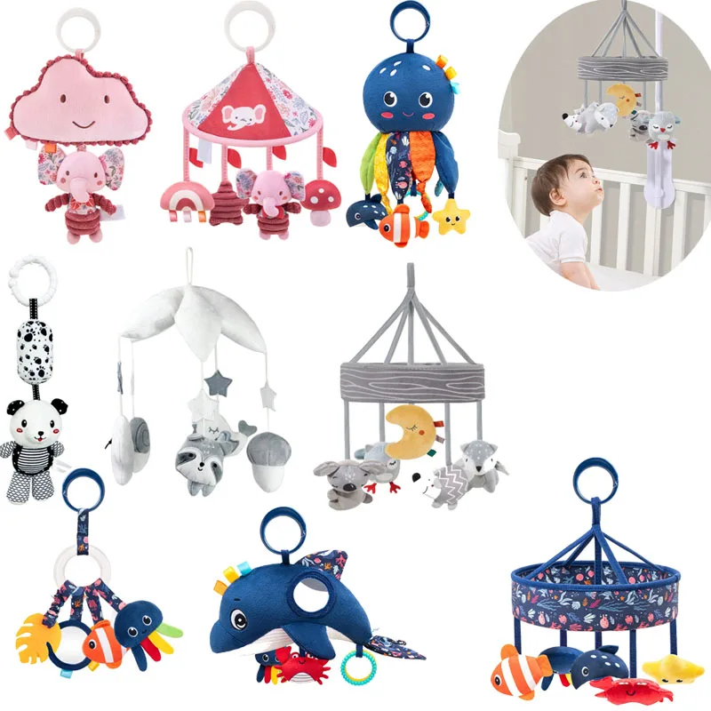 新生児の視覚刺激と安らかな就寝のための柔らかいポリエステル製おもちゃ付き回転式ベビーベッドモバイル