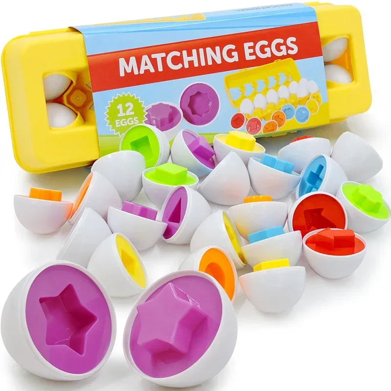 26 Uds. Rompecabezas de huevos Montessori, juguetes educativos con forma geométrica temprana, juego de alfabeto de matemáticas, juguetes a juego con formas para niños, juguete de huevo para chico