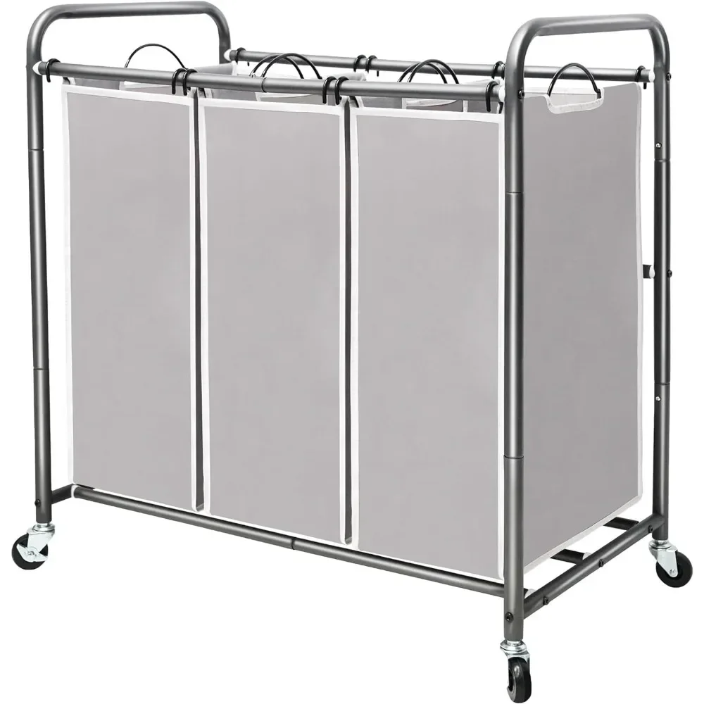 STORAGE MANIAC 3 Section Laundry Sorter, 3 Bag Laundry Hamper Cart with Heavy Duty Rolling Lockable Wheels