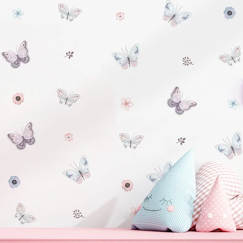 어린이 방 여아용 수채화 나비 꽃 벽 스티커, 침실, 어린이 방, 거실 장식, 벽 데칼 