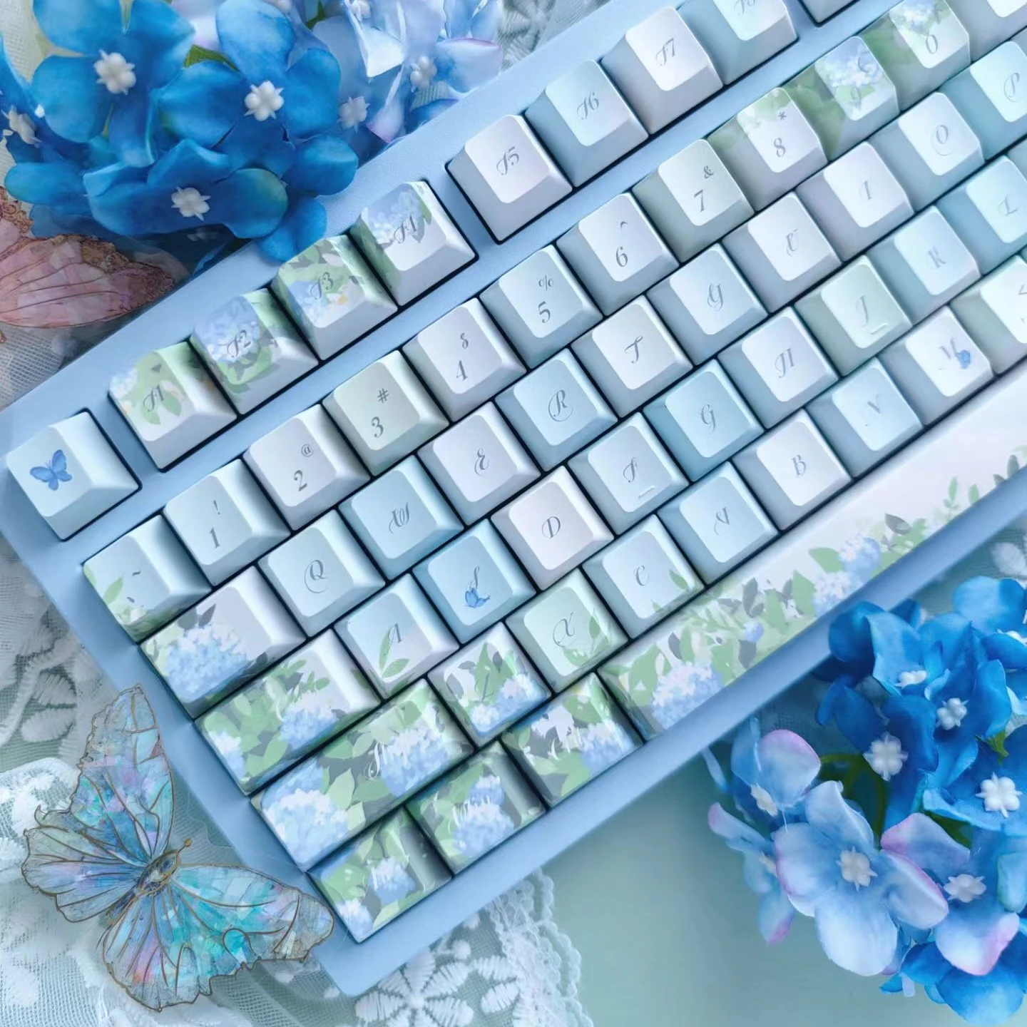 Imagem -05 - Keycaps de Verão Intermináveis para Teclado Mecânico Keycap Coreano Azul Perfil Moa e Cereja Keycaps Translúcidos Pbt Presente de Hortênsia