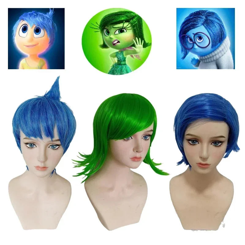 

FC6Movie Inside Out Joy Disgust Sadness Wig Short Blue Heat Resistant Synthetic Hair Cosplay Costume Joy Wigs@FC8！
