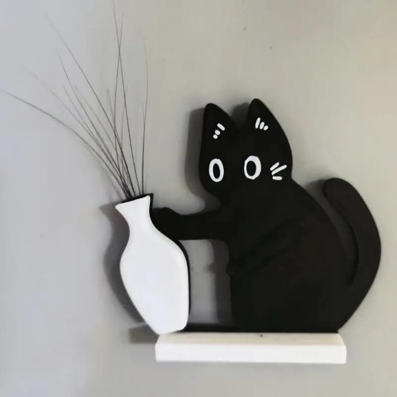 3D Printed Kitten Vase Cute Simple Figure Desktop Decoration Refrigerator Magnets