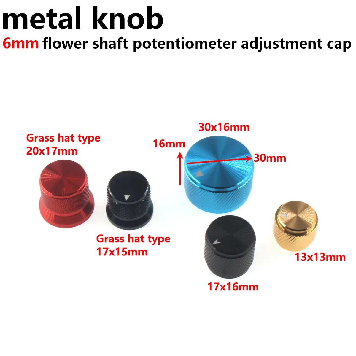 1pcs Straw hat type metal knob 6MM flower shaft potentiometer adjustment cap electronic instrument knob switch cap