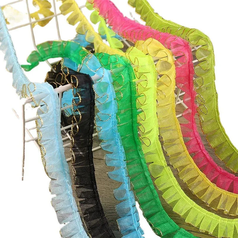 

5 метров/лот, ширина 2 см, одинарная плиссированная кружевная лента с золотой каймой, сделай сам, игрушка, кукла, платье, занавеска, ткань, поделки, швейная одежда, аксессуары