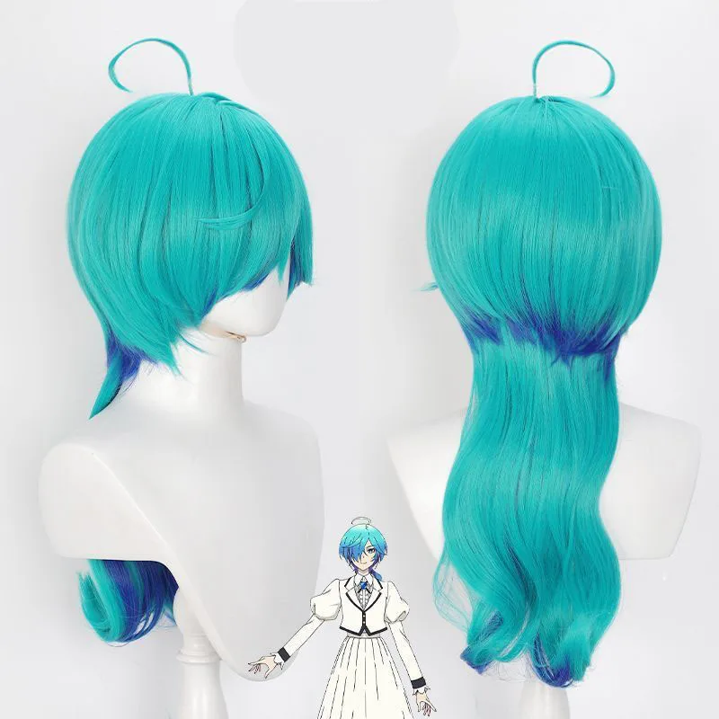 Peluca de Cosplay de Anime Rock Is a Lady's Modesty Tina Inase, pelucas de pelo sintético de 65cm de largo con degradado azul para mujer, fiesta de Halloween + gorro de peluca