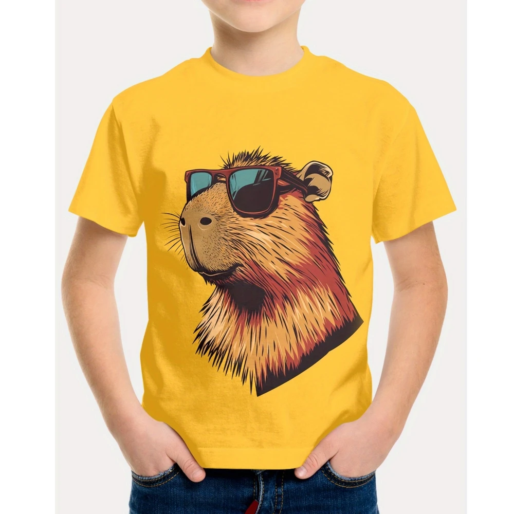 

Kids Clothes Capybara Print Funny Kids T Shirt Cute Animal Summer Tops Baby Boys Clothes Cartoon Children Short Sleeve T-Shirt