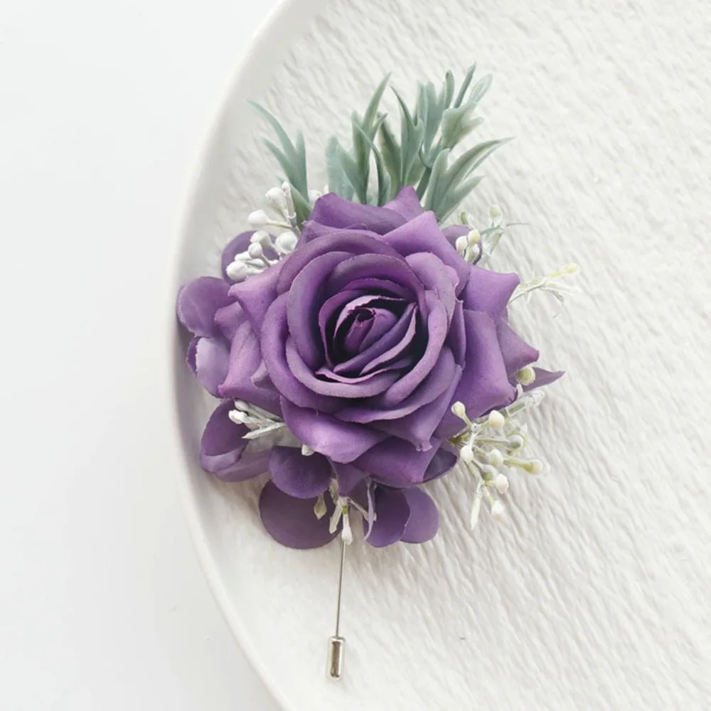 

Purple Artificial Rose Flowers Boutonniere Wrist Corsage Bridesmaid Marriage Groomsmen Wedding Accessories