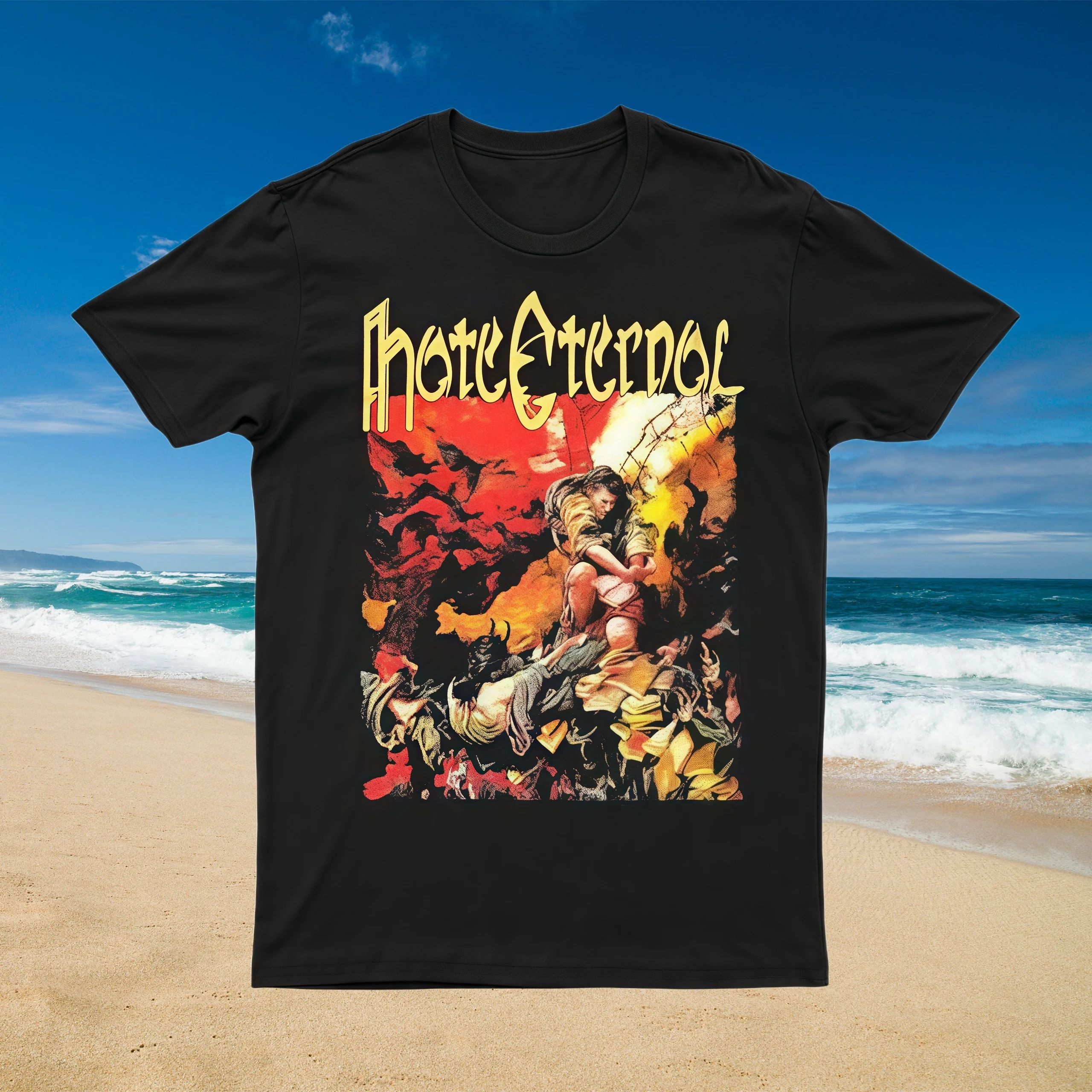 

2025 New HATE TERNAL – INFERNUS BLACK Printed Unisex Street Fashion Trendy Short Sleeve with Pure Cotton Round Neck
