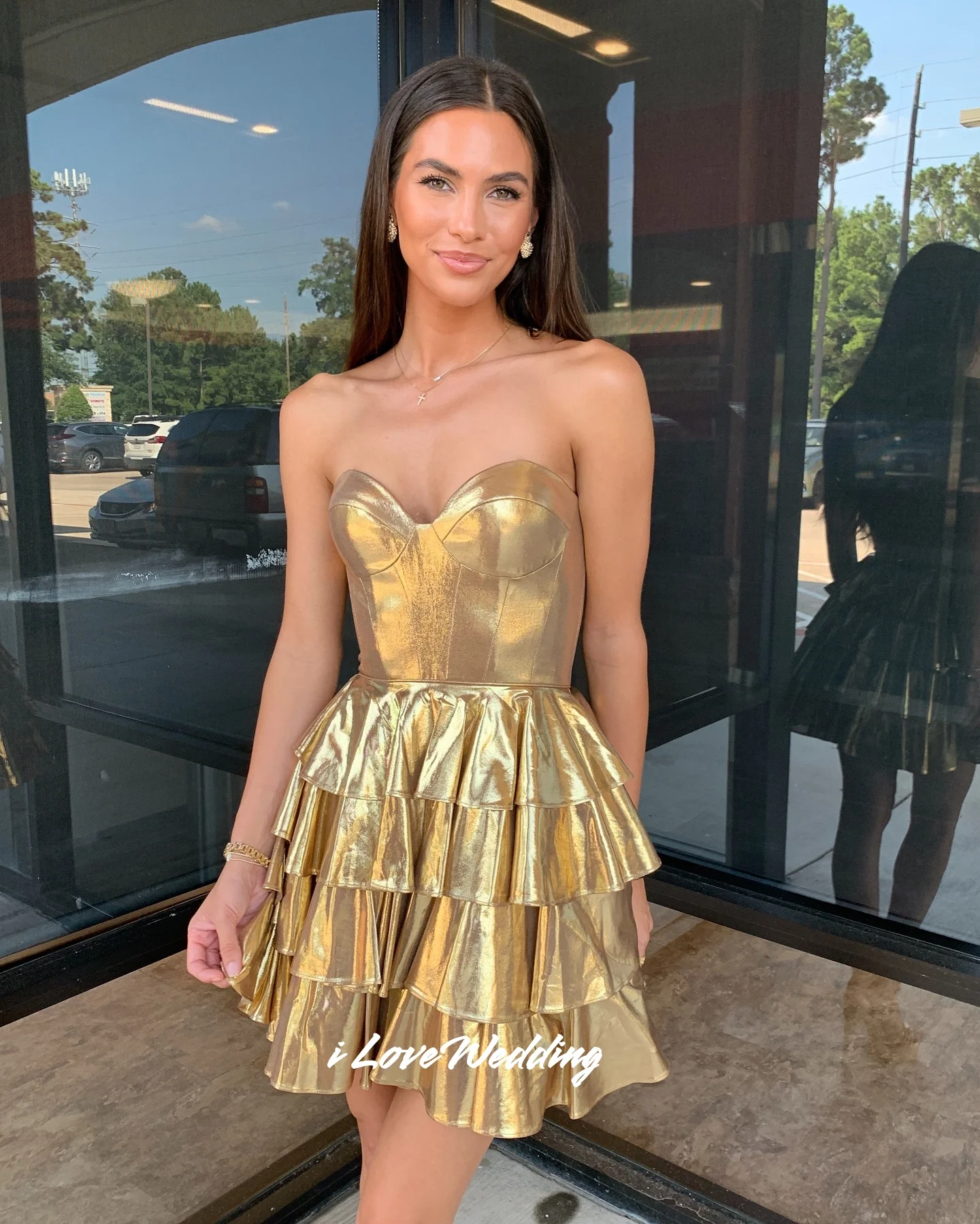 Gold Sweetheart Homecoming Dress Sleeveless Mini Skirt Birthday Dress Vestidos de Fiesta Multi-Layered Pleated Modern Customized