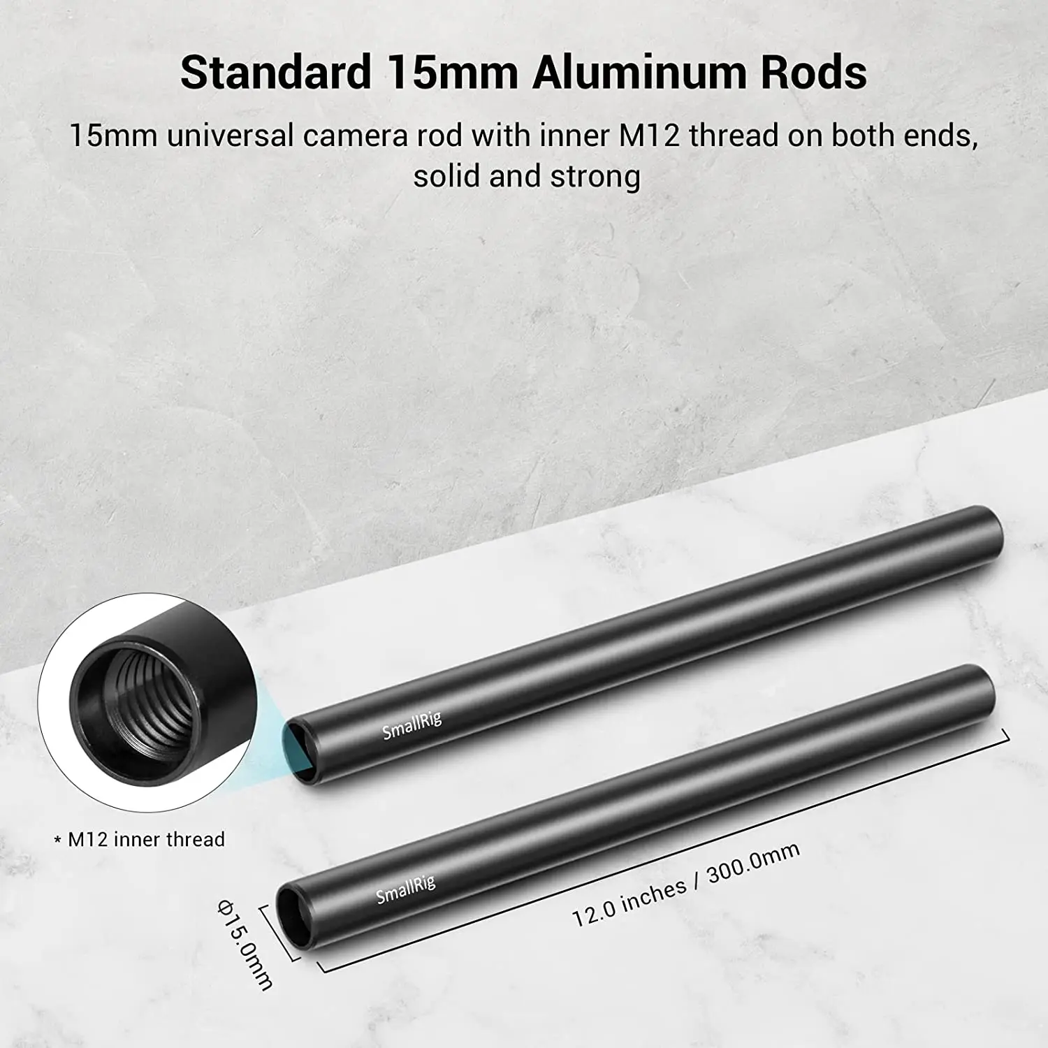 SmallRig 2PCS 15mm Aluminum Alloy Rods 12inch Long for Sony DSLR Camera 15mm Rail Rod Black System Camera Accessories Universal