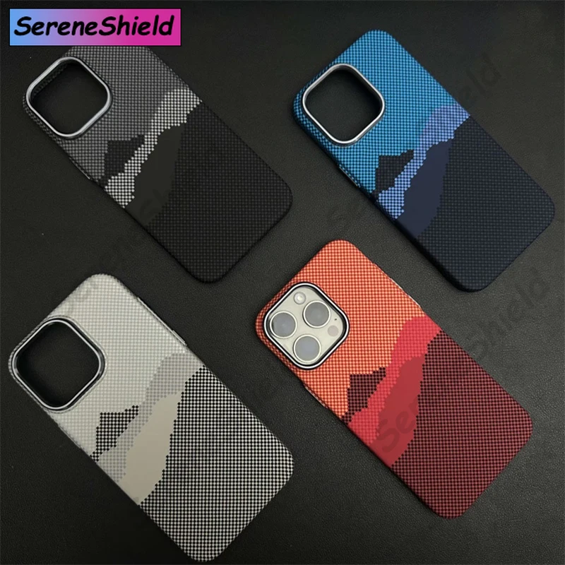 

For iPhone 16Pro 15 14 13 Pro Max Case Carbon Fiber Relief MagSafe PC Cover Wireless Charging Alloy Lens Magnetic Wireless Cover