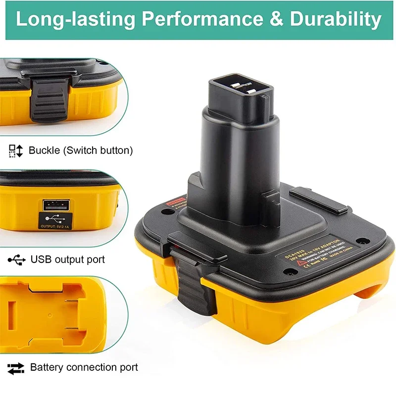 20V Battery Adapter DCA1820 for Dewalt 18V Tools Convert Dewalt 20V Lithium Battery for DC9096 DE9098 DE9096 with USB