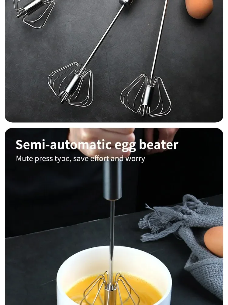 Stainless Steel Semi-automatic Rotary Whisk Hand Mixer  Handle Kitchen Creamer Tool
