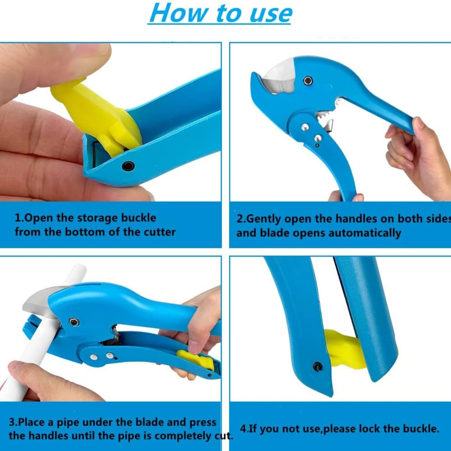 Efficient, high-quality, and reliable blue professional ratchet pipe cutter for precise cuts on 1-5/8 inch PVC PPR plastic hoses