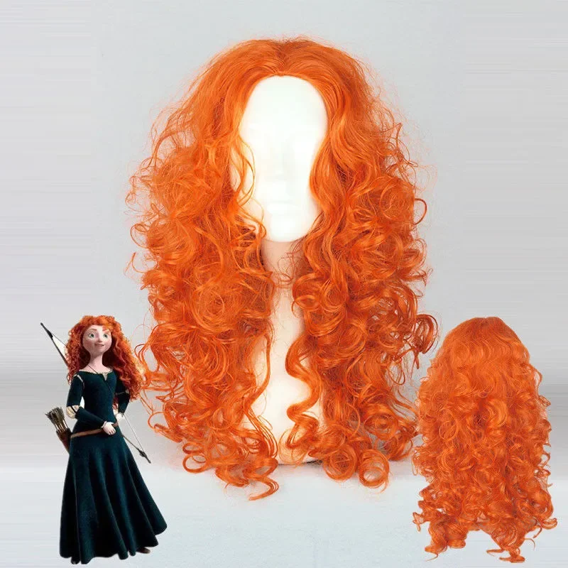 Mutige Merida Orange lange lockige gewellte Cosplay Perücken Frauen hitze beständige Party Haar Perücke