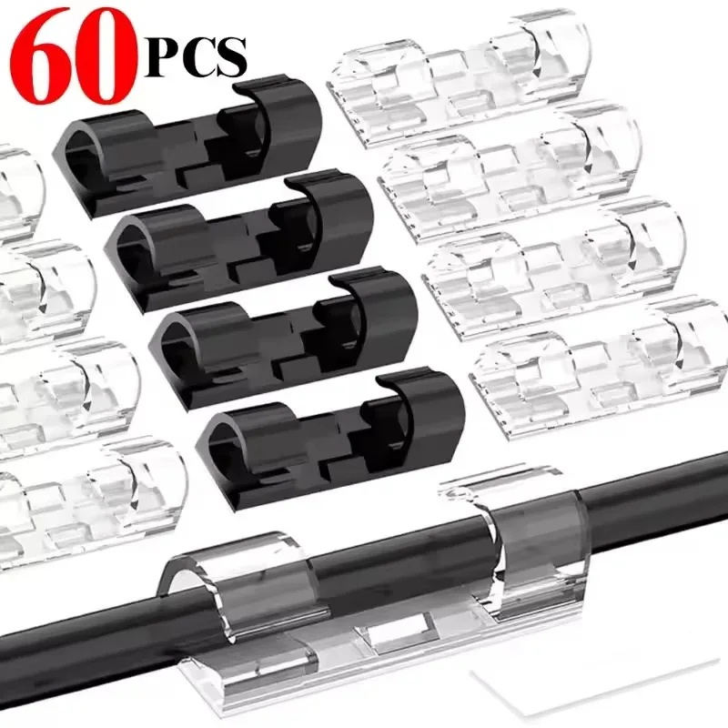 5-60pcs Transparent Cable Organizer Clips Cord Holder Self Adhesive Wire Manager for Home Office Car Data Line Protector Hook