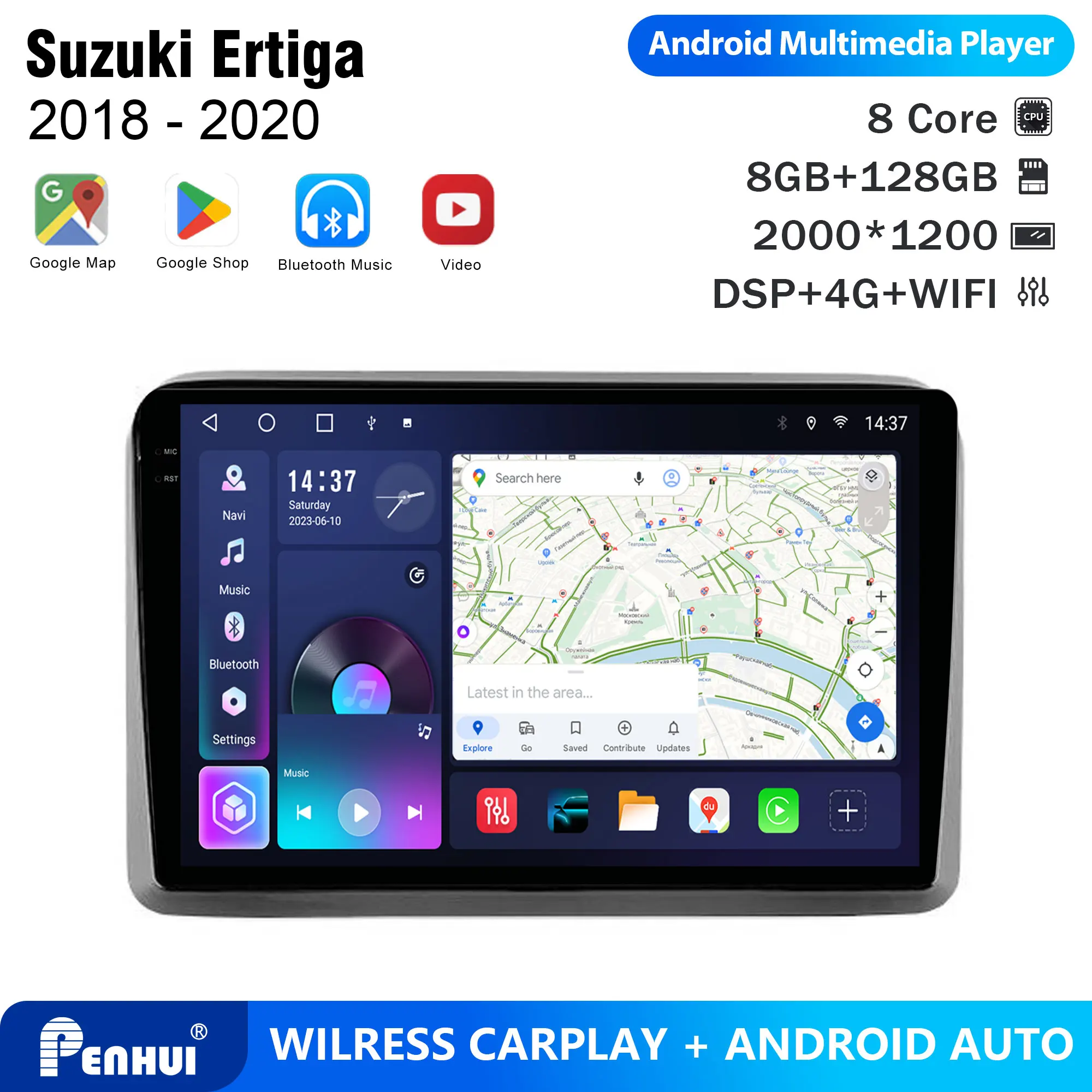 

Penhui for Suzuki Ertiga 2018 - 2020 Android Car DVD Multimedia Player Screen Audio Video 2 Din DSP Bluetooth CarPlay Radio
