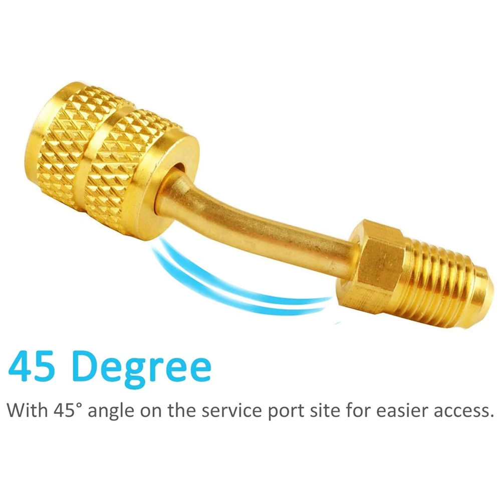 1Set R410a Charging Vacuum Port Adapter Brass Converter with Thimble 5/16 Inch Female Quick Coupler to 1/4 Inch Male Flare