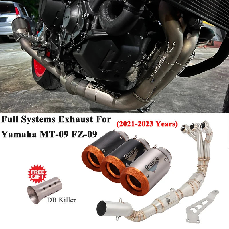 Full System Motorcycle Exhaust For Yamaha MT-09 MT09 FZ-09 2021 2022 2023 Front Link Pipe With Catalyst Carbon Muffler DB Killer