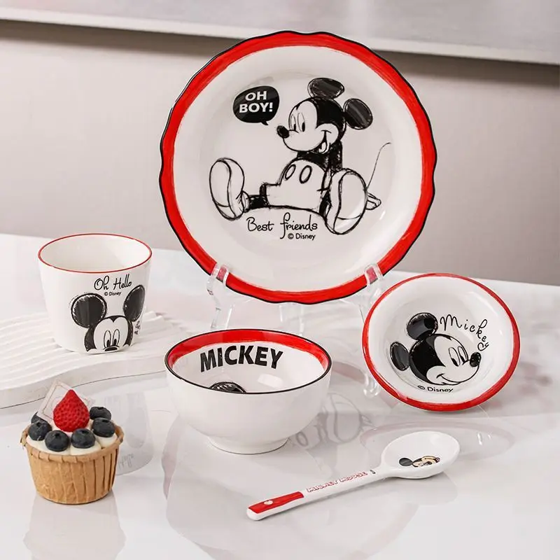 

Disney Fashion Light Luxury Creative Cartoon Mickey Ink Bowl and Plate Set for Home High Temperature Resistant Rice Bowl