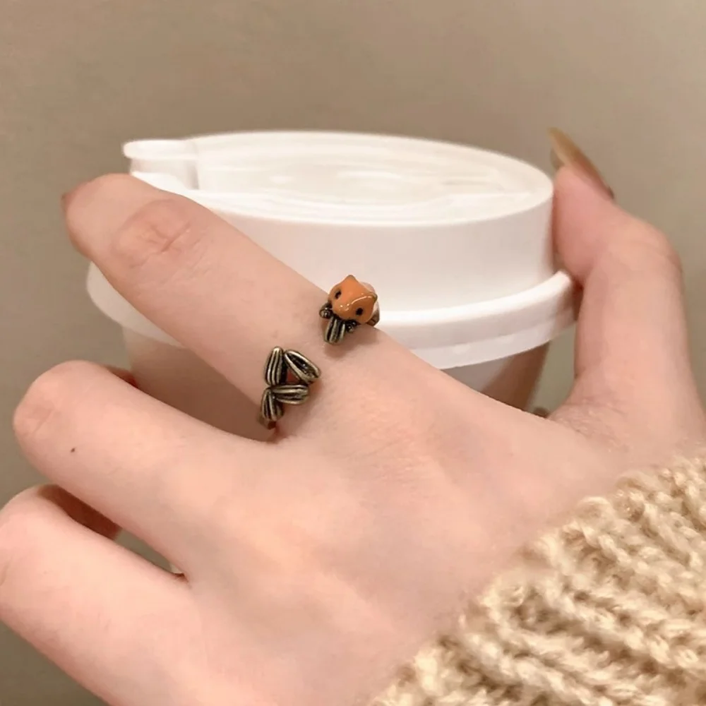 Cute Funny Eating Melon Seeds Squirrel Ring For Women Girl's Cartoon Adjustable Accessories Birthday Gifts Party Jewelry Gifts