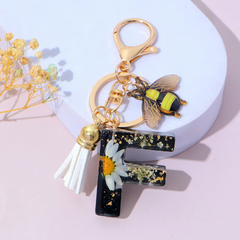 Fashion Bee Daisy Dried Flower Keychains Resin