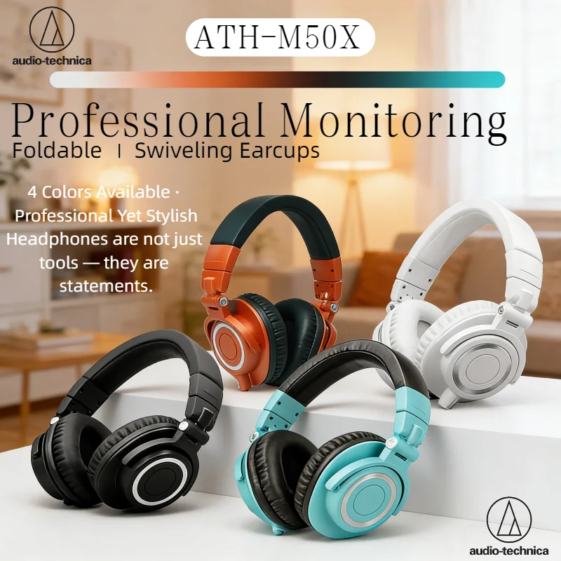 

Наушники Audio Technica ATH M50x Over Ear, проводные, профессиональные, для студийной записи и микширования, HiFi-звук, сопротивление 38 Ом